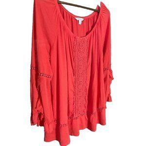Boutique Plus Size Blouse Coral Lightweight 2x Spring Boho Lace